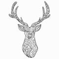 Deer drawn with floral ornament on a white background for coloring, vector Royalty Free Stock Photo