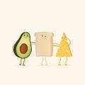 Cute Avocado Cheese Toast Characters vector cartoon set. Breakfast concept. vector cartoon set. Royalty Free Stock Photo