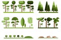 Set of different cartoon flora in flat design. Bushes, trees. vector. Royalty Free Stock Photo