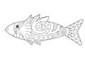 Fish - antistress coloring book - vector linear drawing for coloring. Outline. hand drawing. Little fish with patterns for colorin