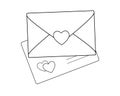 Love letters - two envelopes with hearts - linear vector illustration for coloring. Love notes in envelopes decorated with hearts. Royalty Free Stock Photo