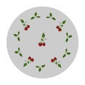 Circle of red berries. Pattern of raspberries, white flowers in the shape of a circle