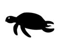 Tortoise silhouette. Vector black silhouette of a swimming sea turtle for logo or icon. Turtle - Underwater - vector silhouette fo