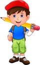 Cartoon boy with big pencil Royalty Free Stock Photo