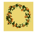 Pattern of yellow berries, flowers and leaves. Wreath with berries raspberries. Royalty Free Stock Photo