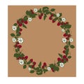 Pattern of yellow berries, flowers and leaves. Wreath with berries raspberries Royalty Free Stock Photo