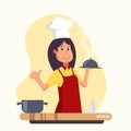 Cartoon cook chef illustration bring food dishes