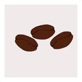 Pattern of three coffee beans. Three coffee beans on a light background.