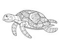 Sea turtle - antistress coloring page. Swimming sea turtle - vector line drawing for coloring. An element for a coloring book abou Royalty Free Stock Photo