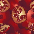 Closeup ripe juicy pomegranate seamless pattern