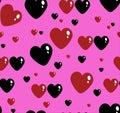 Seamless pattern with hearts. Cheron and black hearts