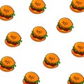 Mini cartoon hamburgers pattern on the white background