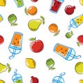 Seamless vector pattern with fruits, juice, smoothies.Isolated fruit illustration Royalty Free Stock Photo