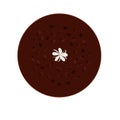 Pattern of brown coffee beans with a white flower.