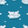 Seamless pattern of Polar Bear family, Isolated white bears sitting on icebergs at Arctic Royalty Free Stock Photo