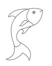 Fish - linear vector illustration for coloring - emerging fish. Jumping fish - a linear element for a children`s coloring book abo