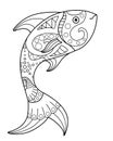 Fish emerges - vector linear coloring antistress. Jumping fish - an element for antistress coloring about the sea and its inhabita