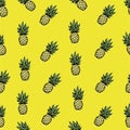 Pattern with pineapples. Tropical print, pineapple with palm trees