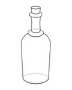 Bottle - vector linear picture for coloring. Vintage empty bottle closed by a cork. Outline. Hand drawing.