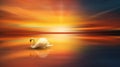 White Swan on lake orange sky wallpaper Royalty Free Stock Photo
