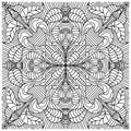 Abstract mandala with plants and linear figures drawn on a white background for coloring, vector, isolated