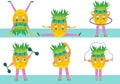 Vector cheerful pineapple goes in for sports