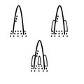 Three options for the logo of a space rocket, minimalist styling for creativity and design