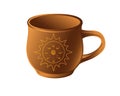 A cup is a pottery folk product. A small ceramic cup with a sun pattern - vector full color picture. Traditional eco-friendly eart