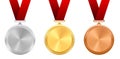 Award medals with red ribbons