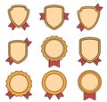Golden medal badge flat icon set Royalty Free Stock Photo