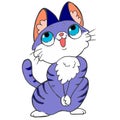 Vector blue striped kitten isolated on a white background. Cute cat meows