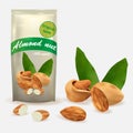 Realistic almond nut vector packaging.