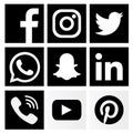 Squared black & white social media logo icons Royalty Free Stock Photo