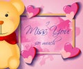 Vector illustration greeting card with message `I miss you so much`