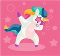 DANCING UNICORN ON A PINK BACKGROUND, FUNNY