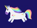 Funny illustration of cartoon unicorn on a blue background Royalty Free Stock Photo