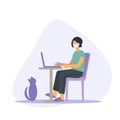 Distant work at home, freelance. Protect yourself. Flat illustration.