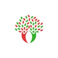 Family tree logo. Colorful leaves love family parents green and red tree icon