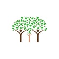 Green tree vector logo. Family tree icon. Parents and son tree logo.