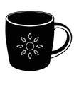 A cup with the image of the sun - vector black silhouette for logo, menu. Crockery, black silhouette of a cup with a sun pictogram Royalty Free Stock Photo