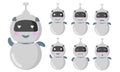 Chat bot is installed. Kawaii helper robot with different emotions is cheerful, in love, caring, angry, surprised for online custo