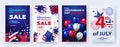 Fourth of July. 4th of July holiday banners, posters, cards or flyers Set. USA Independence Day design template Royalty Free Stock Photo