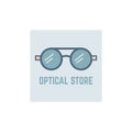 Fancy retro sunglasses. Optical store. Pre-made logo design. Minimalistic logo. Colored graphic vector illustration