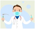 Male anesthesiologist doctor. Doctor in medical mask with stethoscope and professional equipment. Medicine online. Stay home. Flat