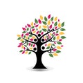 Colorful tree logo. Vector family tree icon. Tree with Red, green and yellow leaf Royalty Free Stock Photo