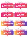 Thank you banners for social media followers vector design