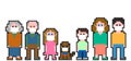 Pixel art family protect from Covid-19 virus with face medical mask.