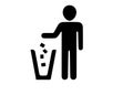 Person throwing trash in dustbin sign and symbol, Keep your city clean concept, black and white illustration