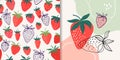 Strawberry collection with seamless pattern and abstract composition