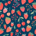 Decorative seamless pattern with strawberries, cherries and currants Royalty Free Stock Photo